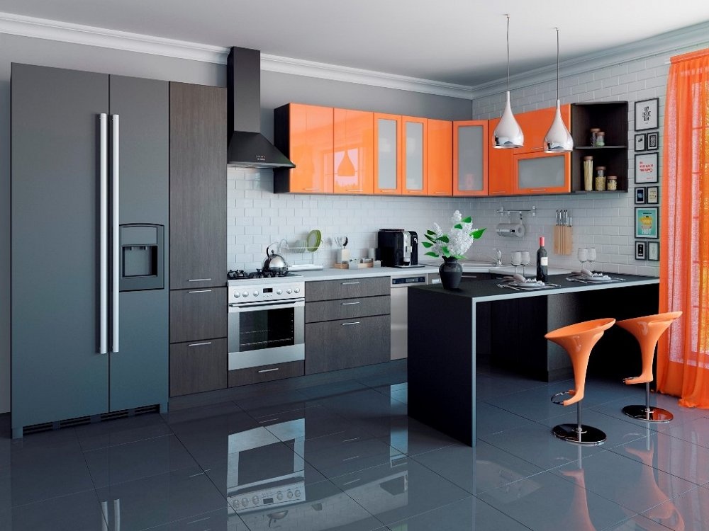 Кухня с оранжевыми элементами