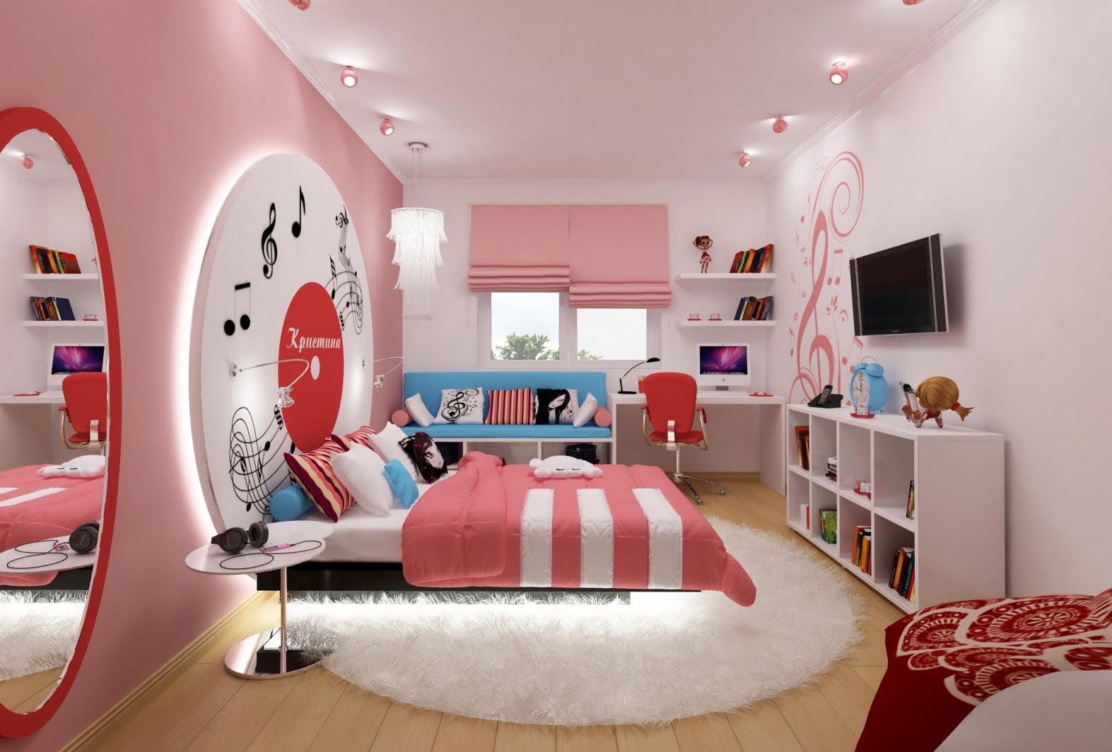 Розовая комната с большой кроватью
