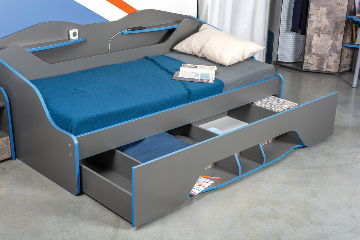 серо-голубая кровать для подростка