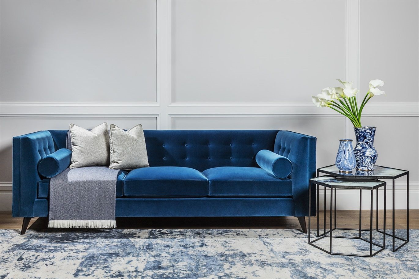 синий диван вельвет