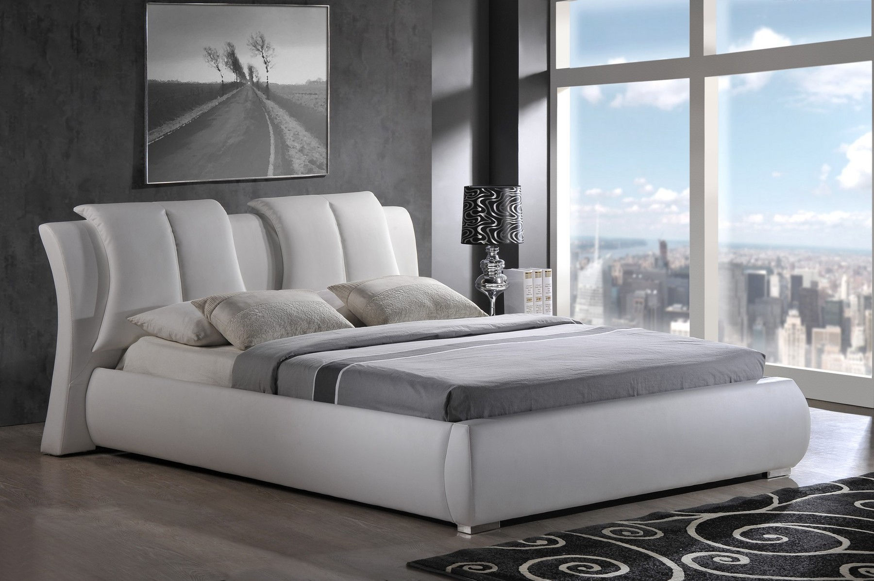 Кровать Modern Eco-Leather Queen Bed with curves
