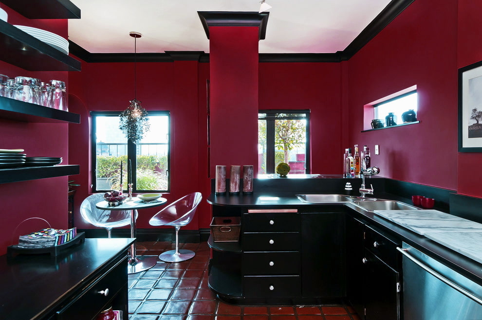 Красно-черная кухня, дизайн интерьера 9