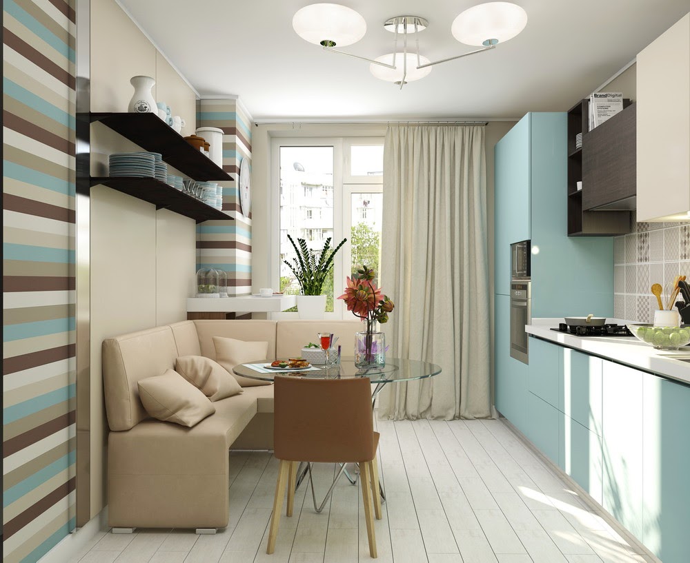 Дизайн кухни гостиной с диваном 24