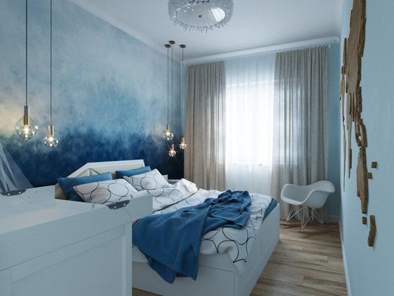 Спальня в голубых оттенках