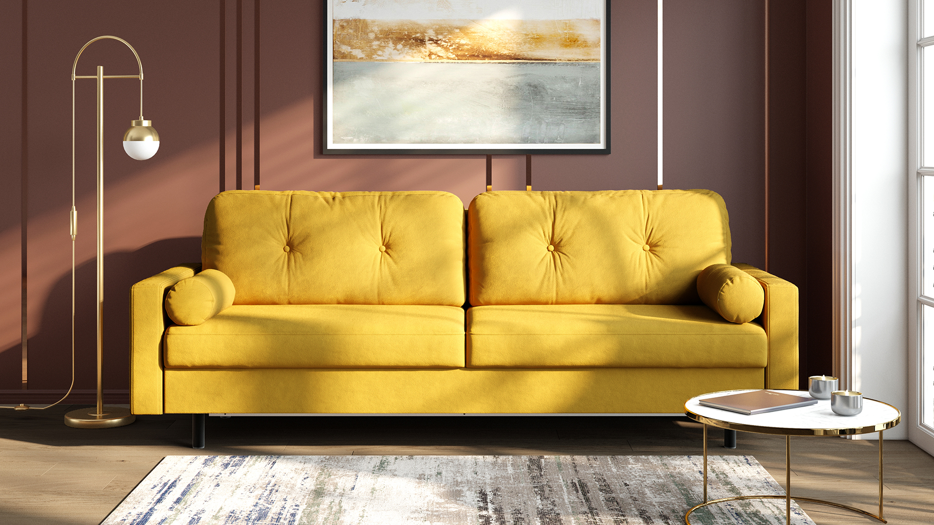 Прямой желтый диван 