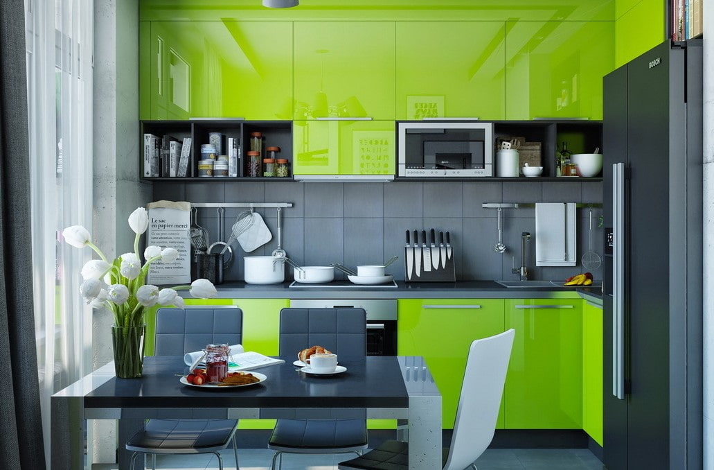 Зеленый глянцевый кухонный гарнитур