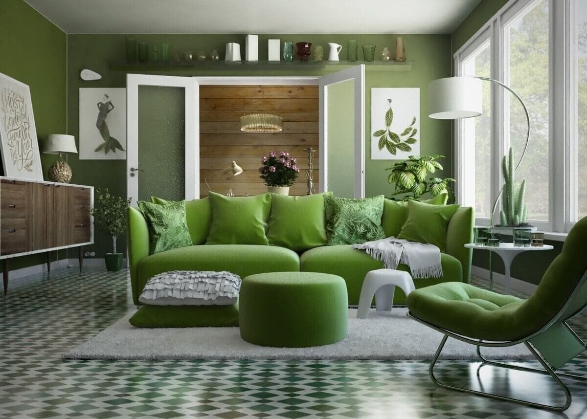 Яркий салатовый диван в комнату