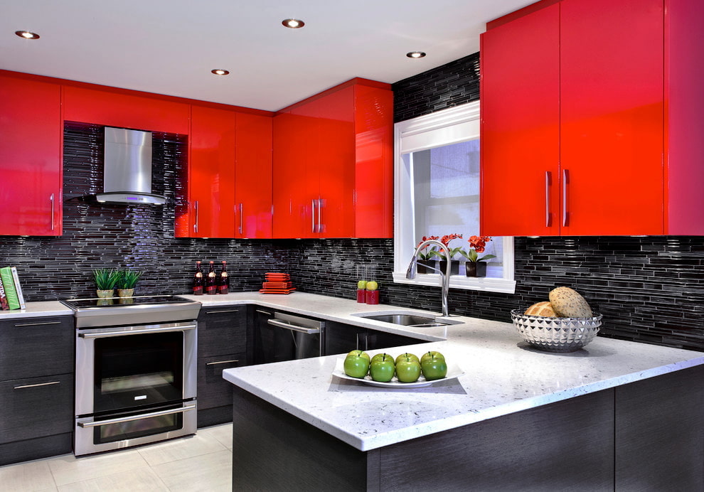 Красно-черная кухня, дизайн интерьера 10