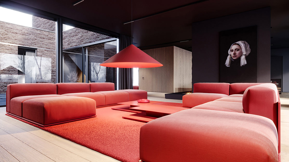 Большие красные диваны в современном интерьере