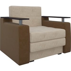 Кресло-кровать мебелико комфорт микровельвет бежево-коричневый preview 1