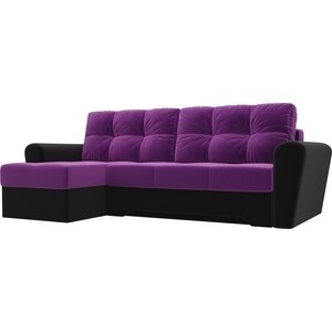 Диван угловой мебелико амстердам микровельвет фиолетовый черный левый угол preview 1