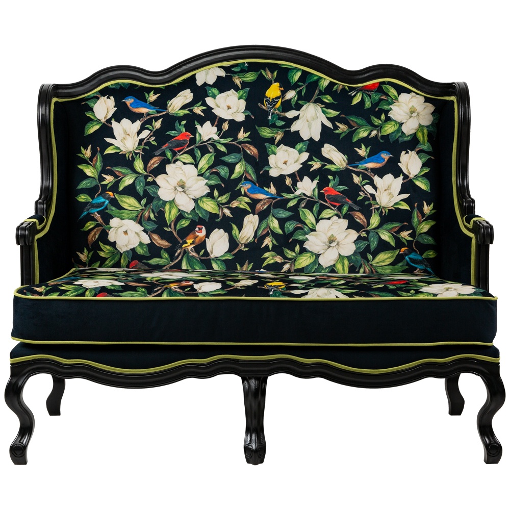 Двухместный диван цветущая аристократка черный 64x115x132