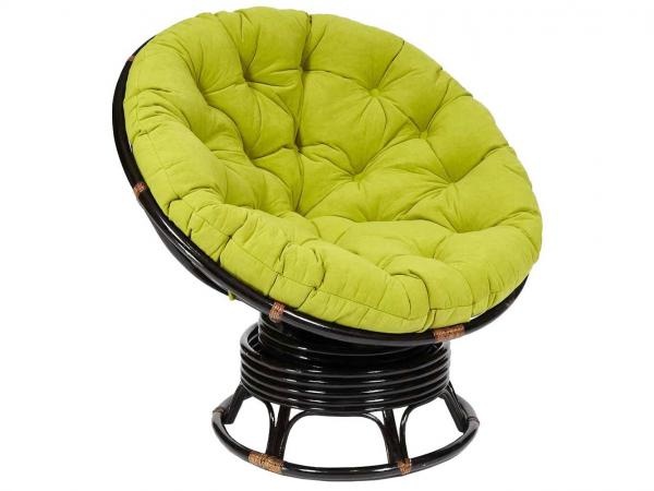 Плетеное кресло папасан античный черно-коричневый, ротанг оливковый, флок, оливковый, флок, с подушкой