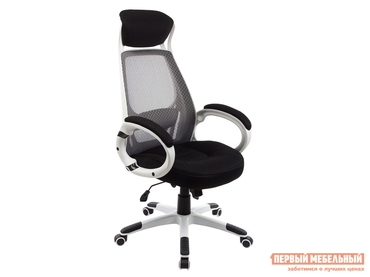 Кресло руководителя burgos белый, пластик серый, сетка черный, ткань
