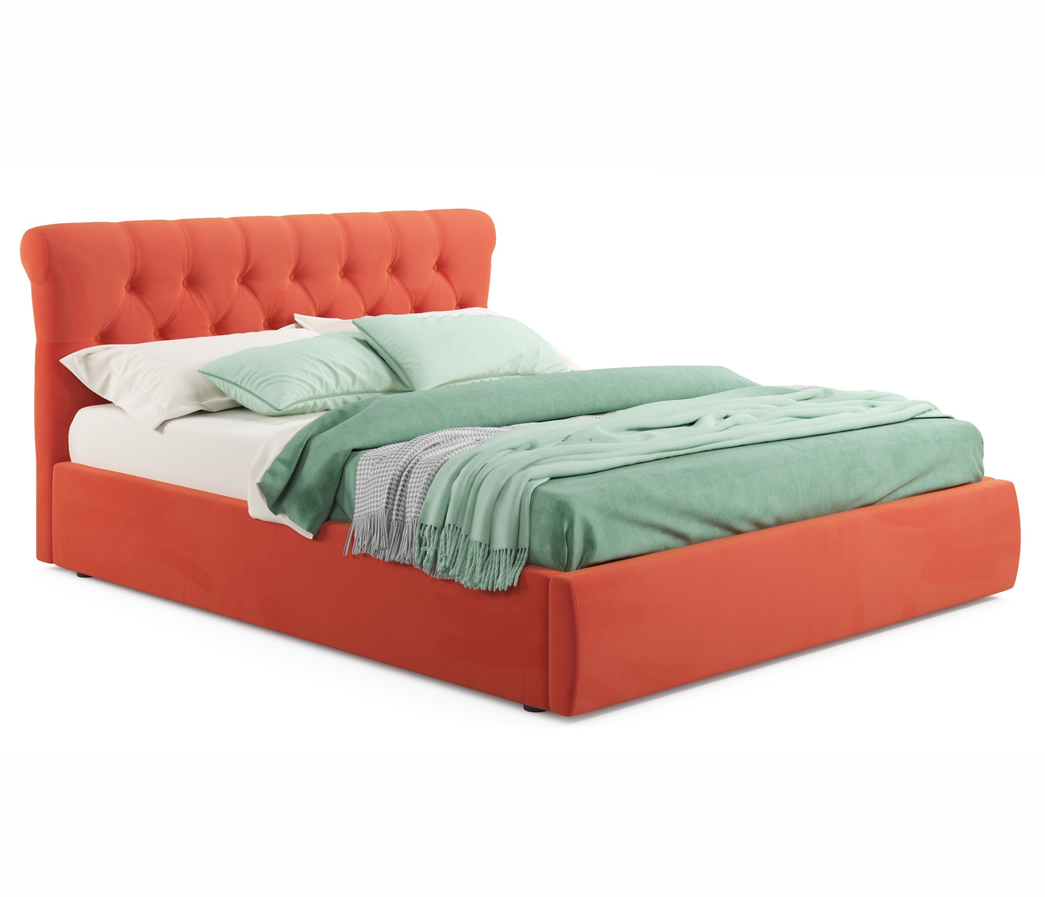 Кровать амели интерьерная дсп, велюр, 1400х2000 мм, оранжевый велюр , оранжевый велюр , 1560