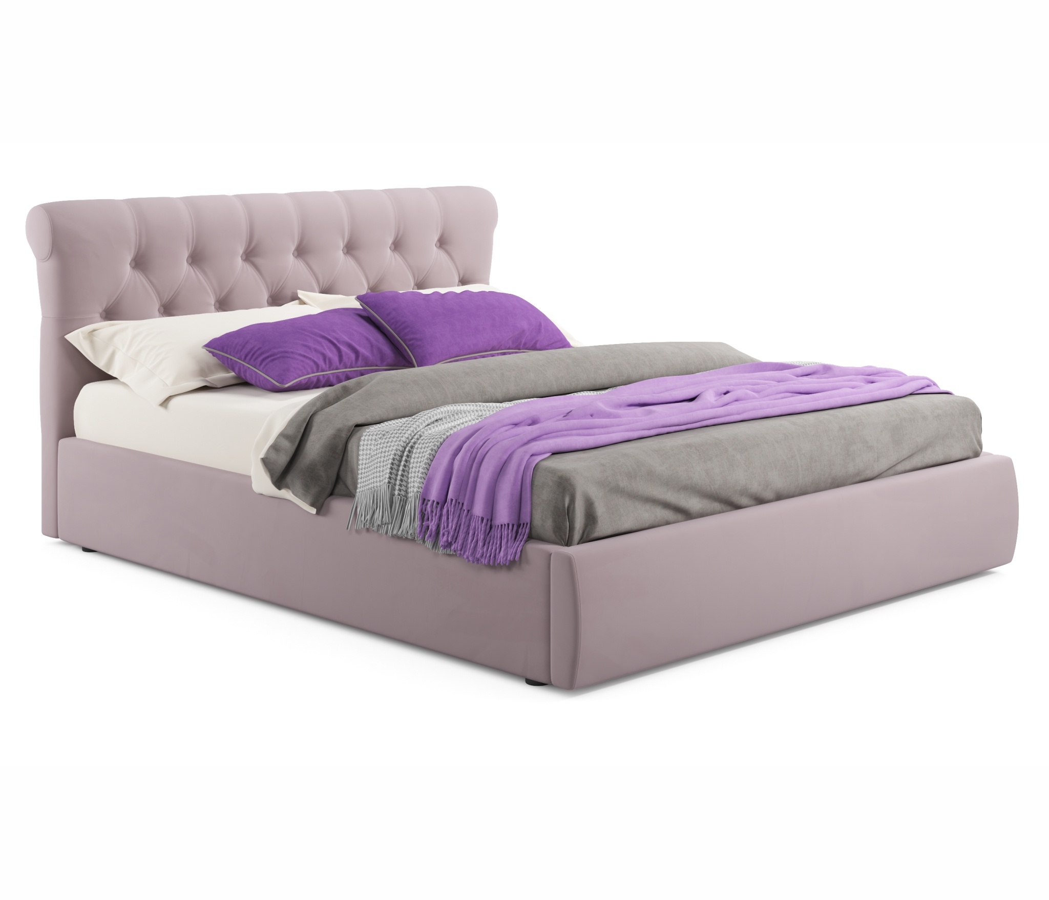 Кровать амели интерьерная дсп, велюр, 1400х2000 мм, лиловый велюр , лиловый велюр , 1560