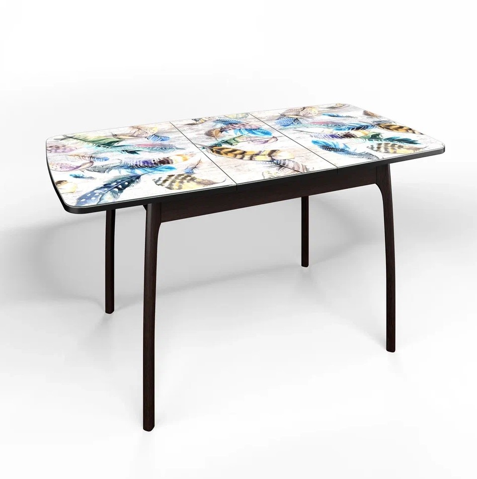 Кухонный стол флорида раздвижной ножки изогнутые массив венге массив, лдсп, стекло с фотопечатью, рисунок см-306
