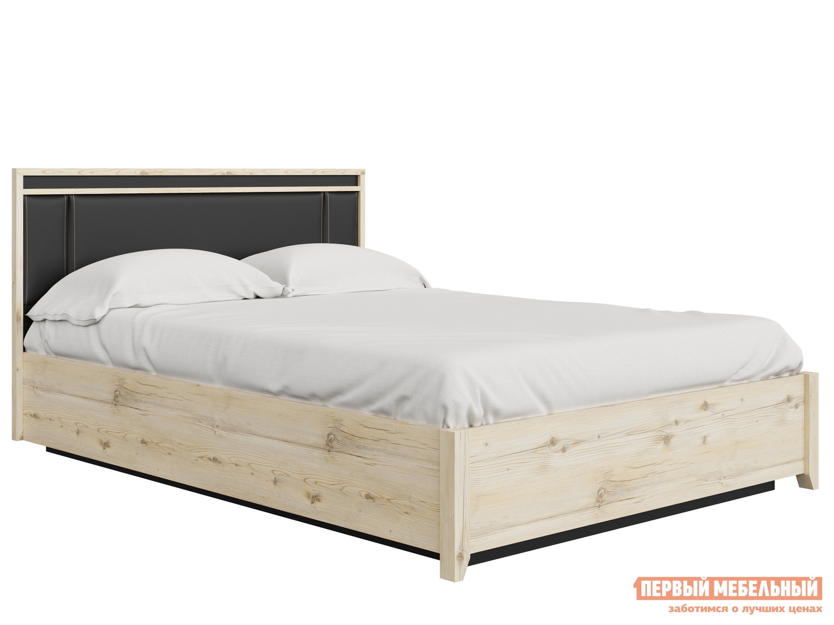 Двуспальная кровать натура гаскон пайн черный, экокожа, 140х200 см, анатомическое основание с подъемным механизмом preview 1