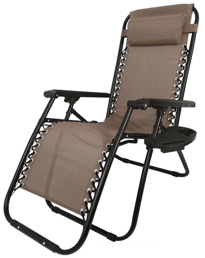 Кресло-шезлонг мебельторг фиеста с подстаканником каркас черный ткань светло-коричневая preview 1
