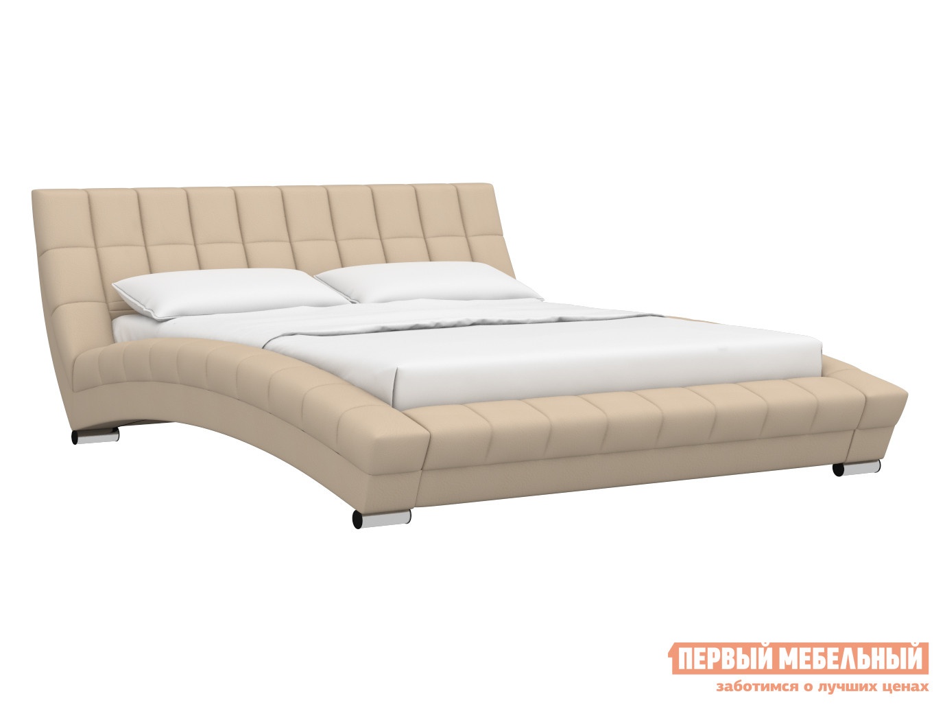 Двуспальная кровать кровать оливия бежевый, экокожа, 1600 х 2000 мм