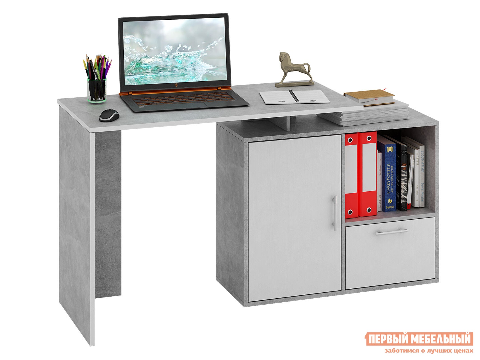 Письменный стол слим-3 слим-4 бетон белый, 1030 мм preview 1