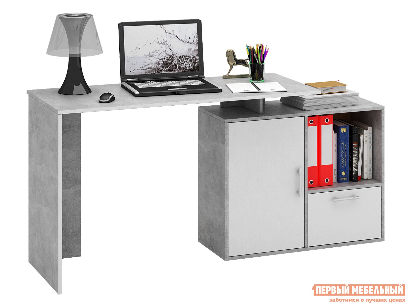 Письменный стол слим-3 слим-4 бетон белый, 1200 мм preview 1