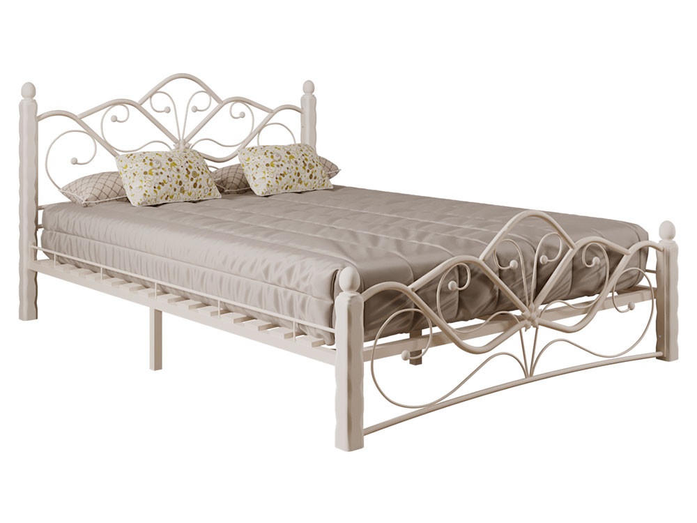 Двуспальная кровать кровать веста белый металл, каркас белый массив, опоры, 1400 х 2000 мм