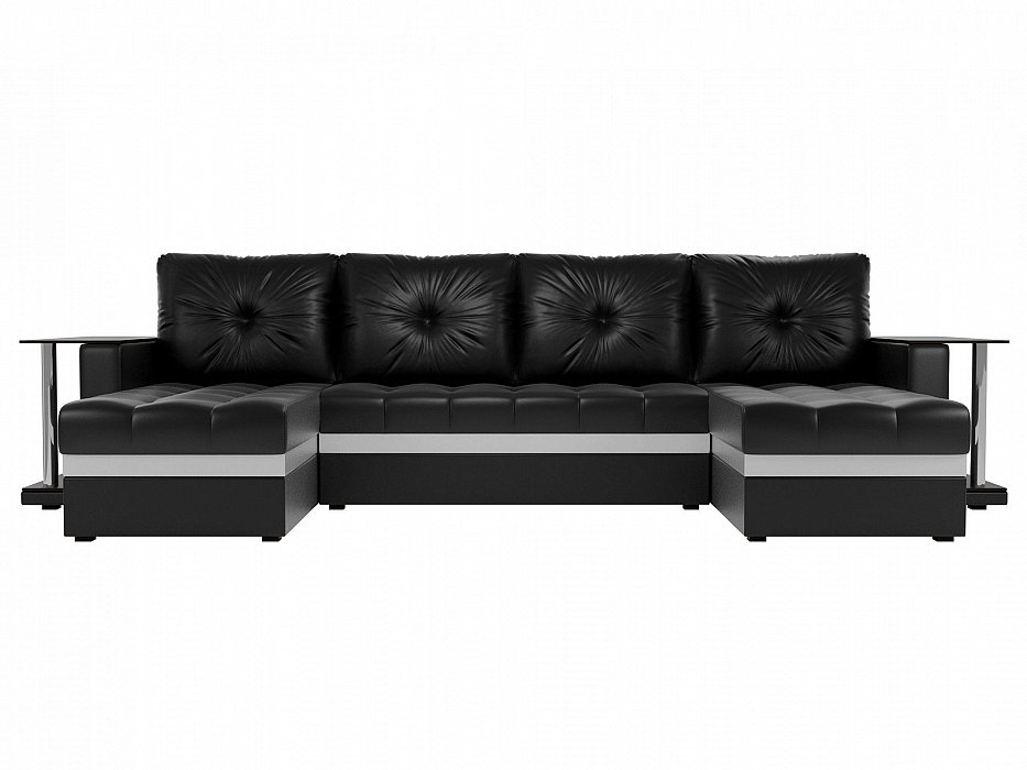 П-образный диван атланта со столом экокожа черный белый preview 1