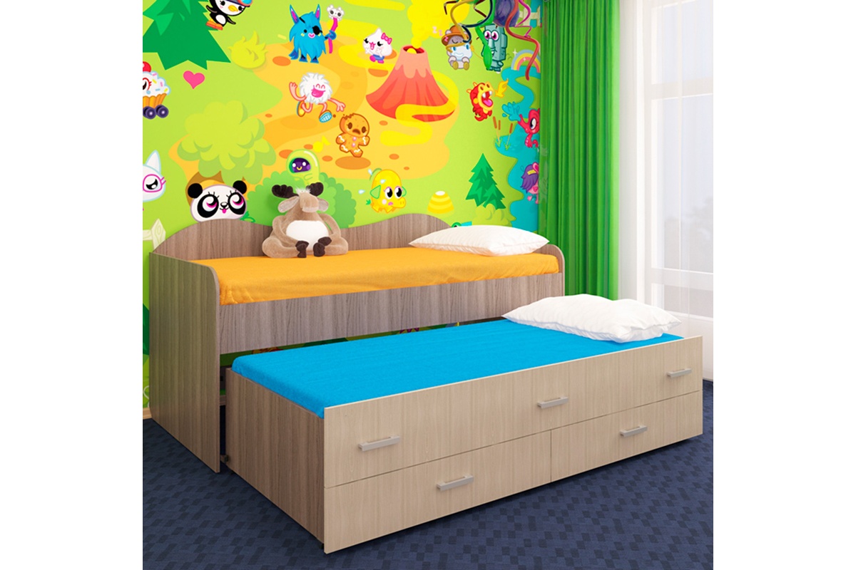 Кровать детская нимфа двухместная с ящиками лдсп, 900х1900 мм 900х2000 мм, универсальная preview 1