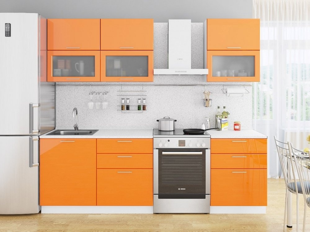 Прямая кухня валерия-м-01 оранжевый глянец