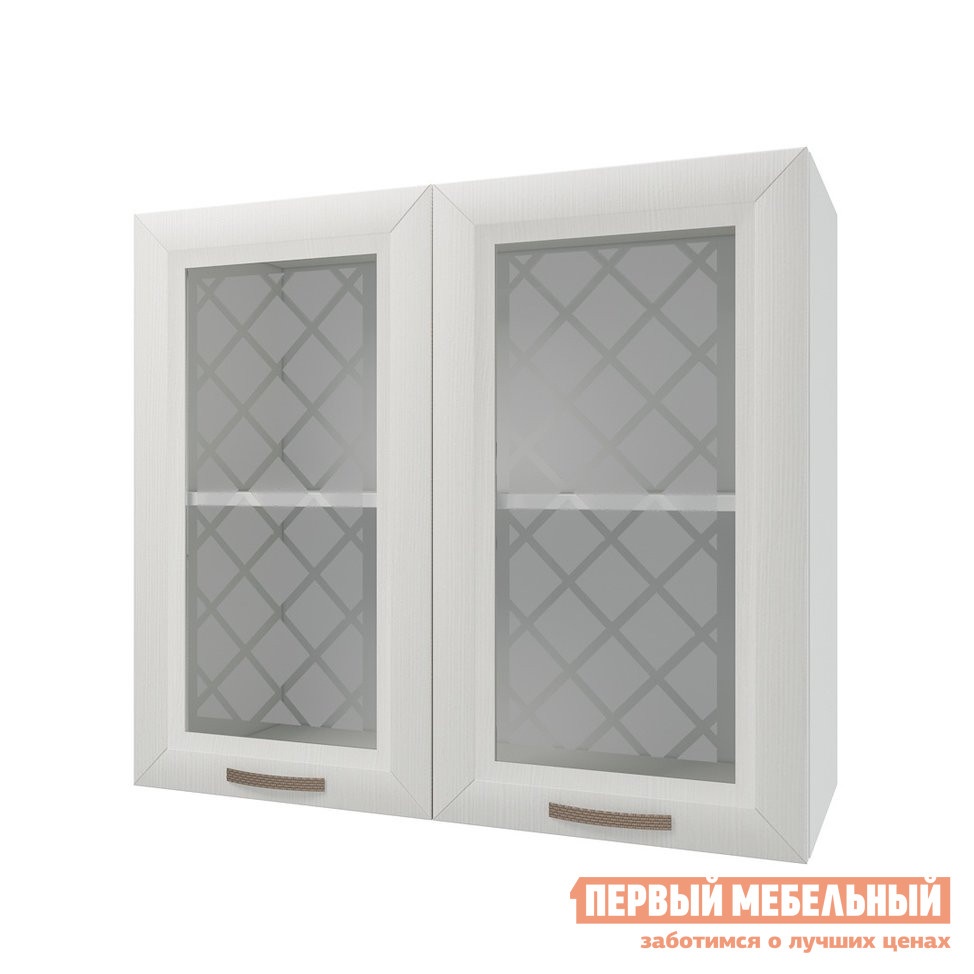 Кухонный модуль шкаф 2 двери со стеклом 80 см агава лиственница светлая preview 1