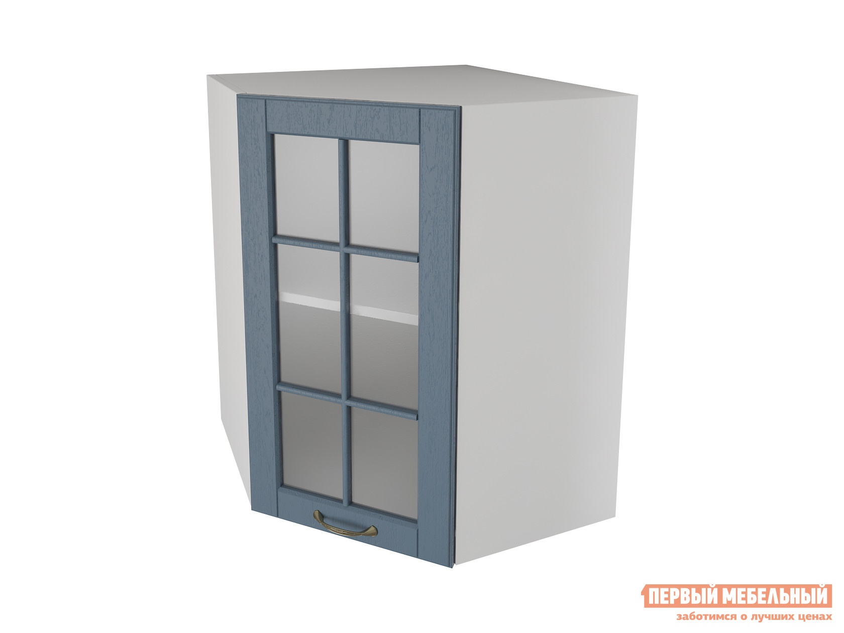 Кухонный модуль шкаф угловой трапеция 1 дверь со стеклом 55 см палермо деним preview 1